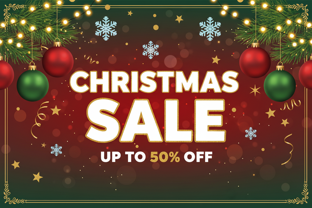 Banner which says Chrismas sale up to 50% off